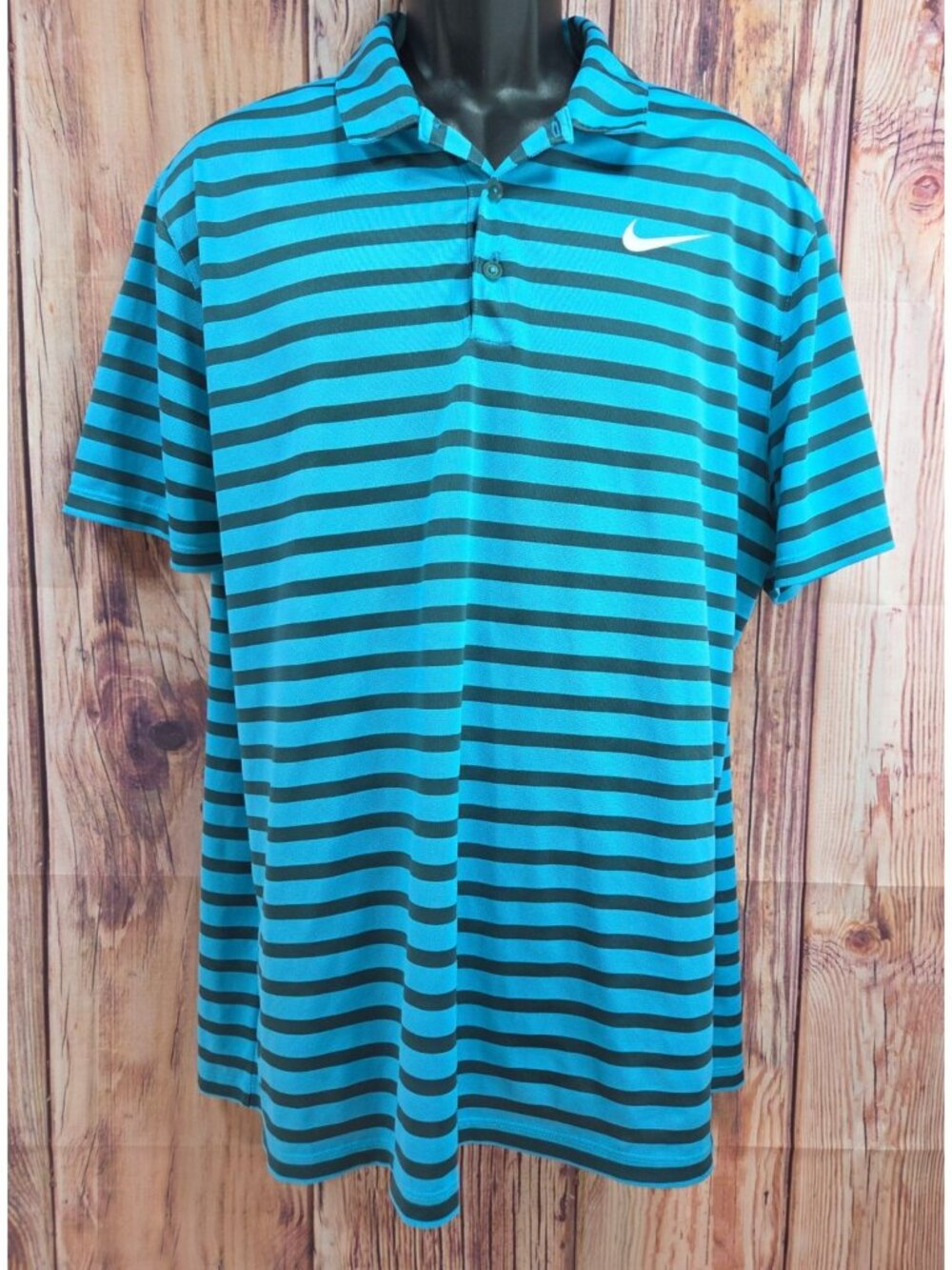 Nike Golf Striped Dri-Fit Polo Shirt XL Blue & Black Standard Fit Lightweight